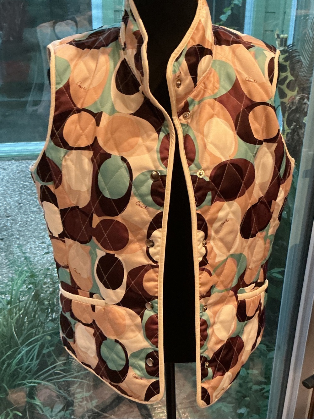 Coach Quilted Polka Dot Vest - Brown, Peach & Aqua